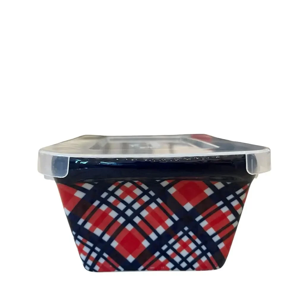 Temptations by Tara Mini Ceramic Loaf Pan w/ Lid 12oz Holiday Plaid Bakeware NEW
